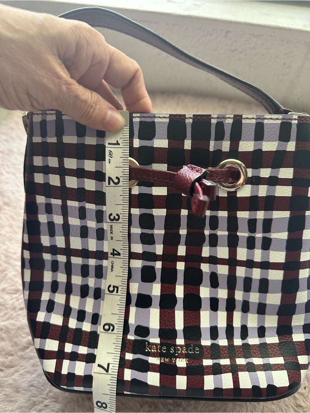 kate spade Mini Bucket Bag in Burgundy, Black & White Plaid - Picture 12 of 12